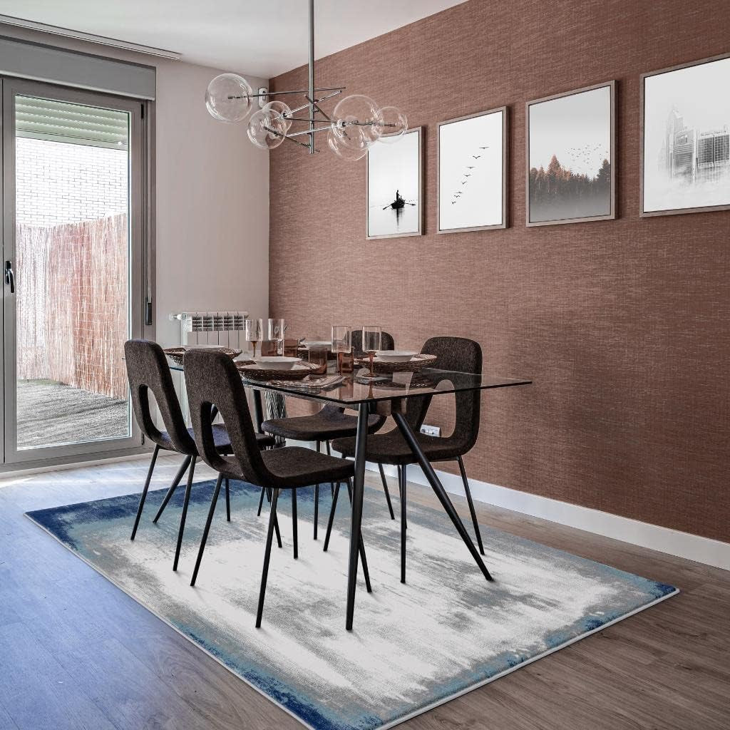 Victoria Collection Blue 9X12 Modern Distressed Abstract Polypropylene Area Rug