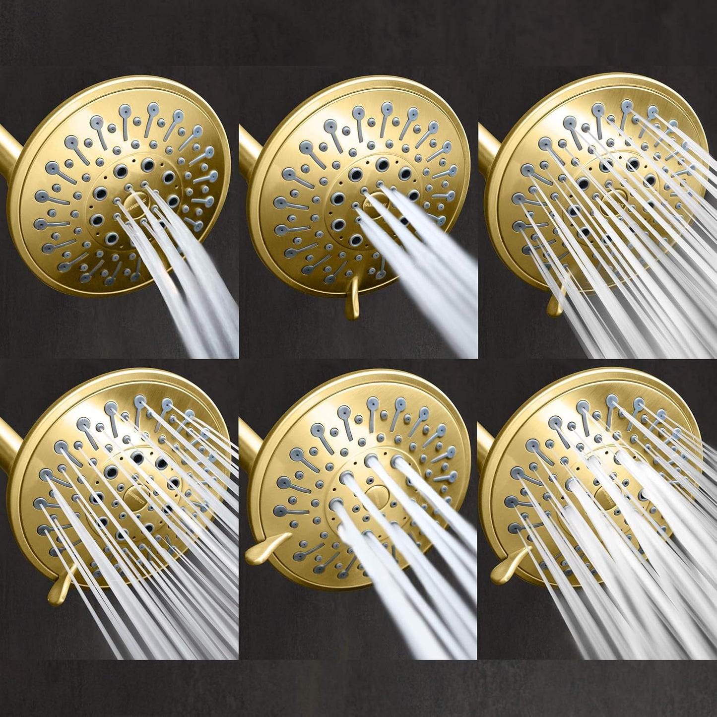 Luxury Spa: Imperialshine Gold Shower Head, 5 Inch 6 Spray Adjustable High Pressure Showerhead with 360 Degree Tilt, Experience Comfort and Elegance (Polished Brass/Imperialshine Gold)