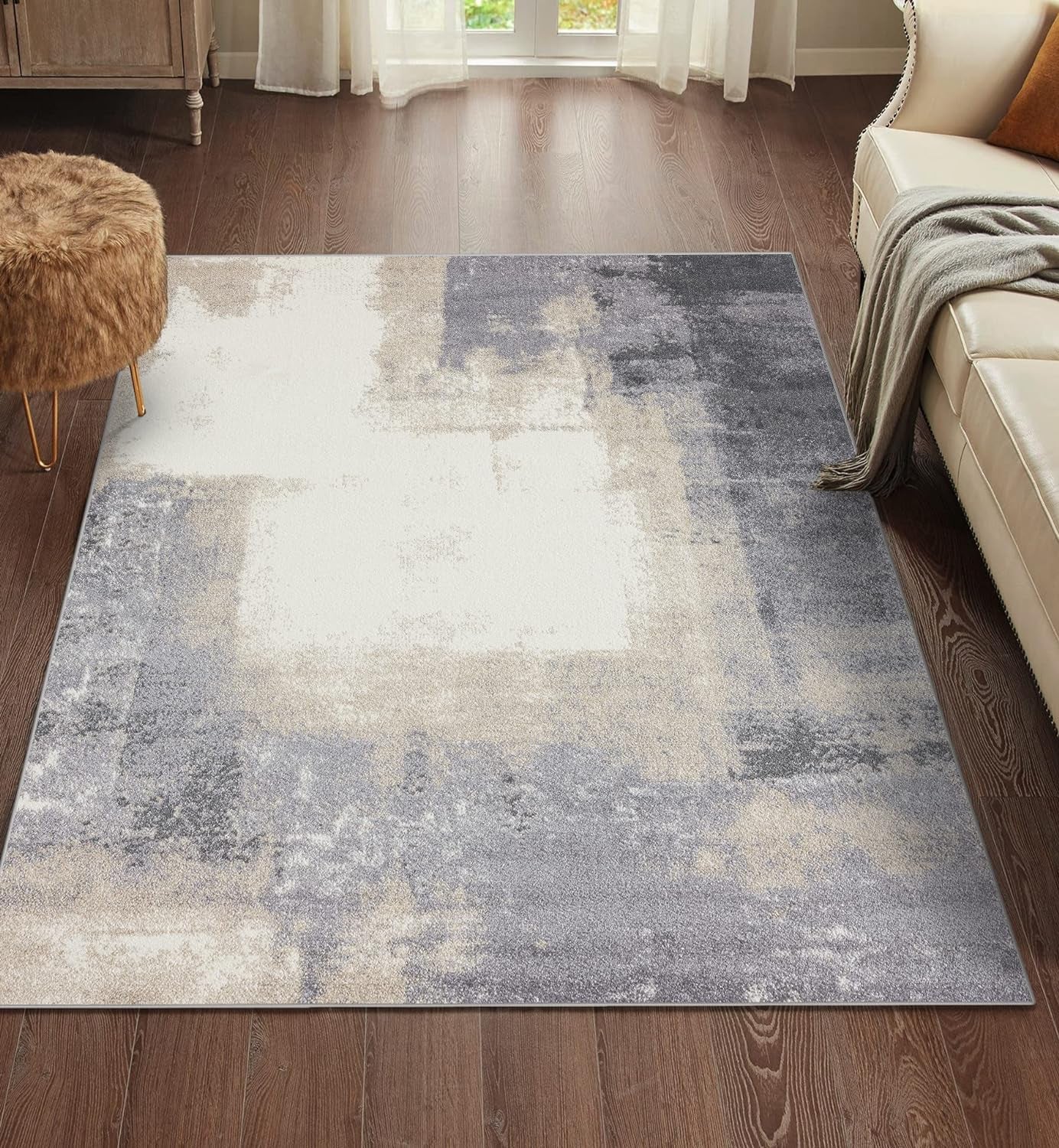 Classy Modern Abstract Indoor Gray 5X7 Area Rug