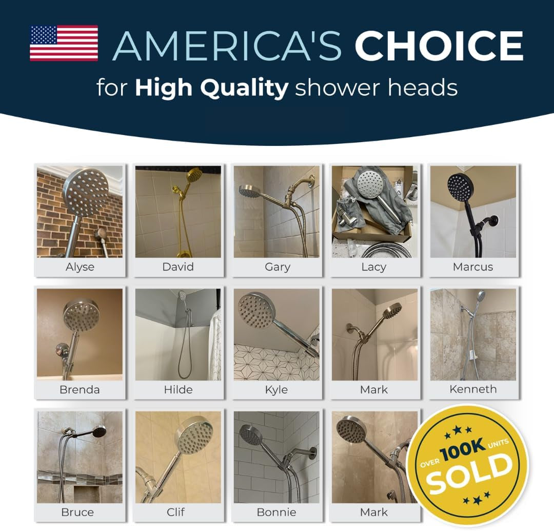 ® ALL METAL Handheld Shower Head with Hose and Brass Holder - CHROME - 2.5 GPM High Pressure Shower Heads with Adjustable Shower Wand Bracket - 6Ft Flexible Extension