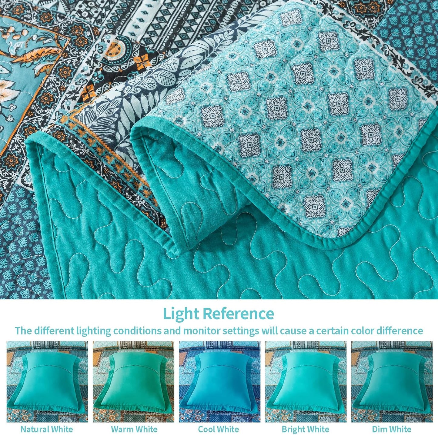 King Size Quilt Bedding Set - Soft Cotton King Size Bedspreads (98 * 106 In) - Lightweight Patchwork Floral Quilts for Farmhouse Bedroom (Teal/Green Chic, 3 Pieces)