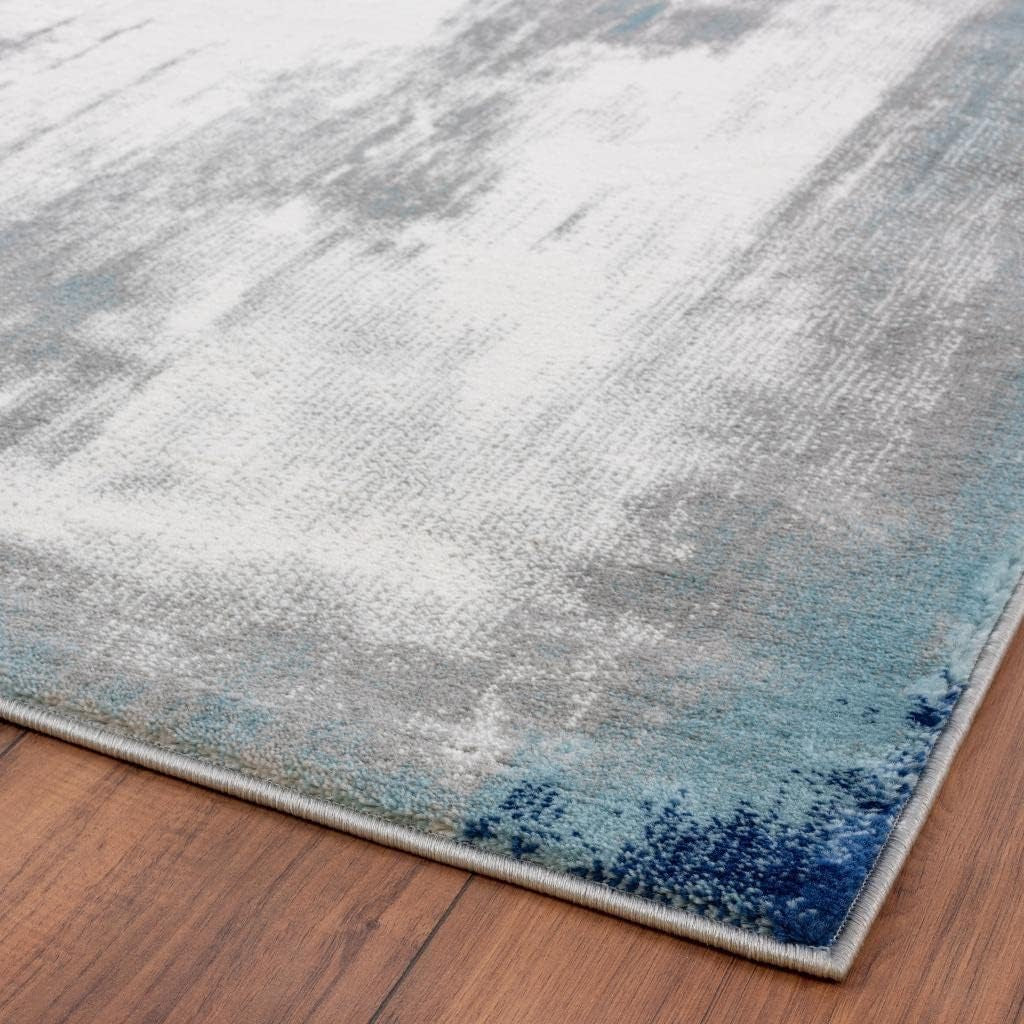Victoria Collection Blue 9X12 Modern Distressed Abstract Polypropylene Area Rug