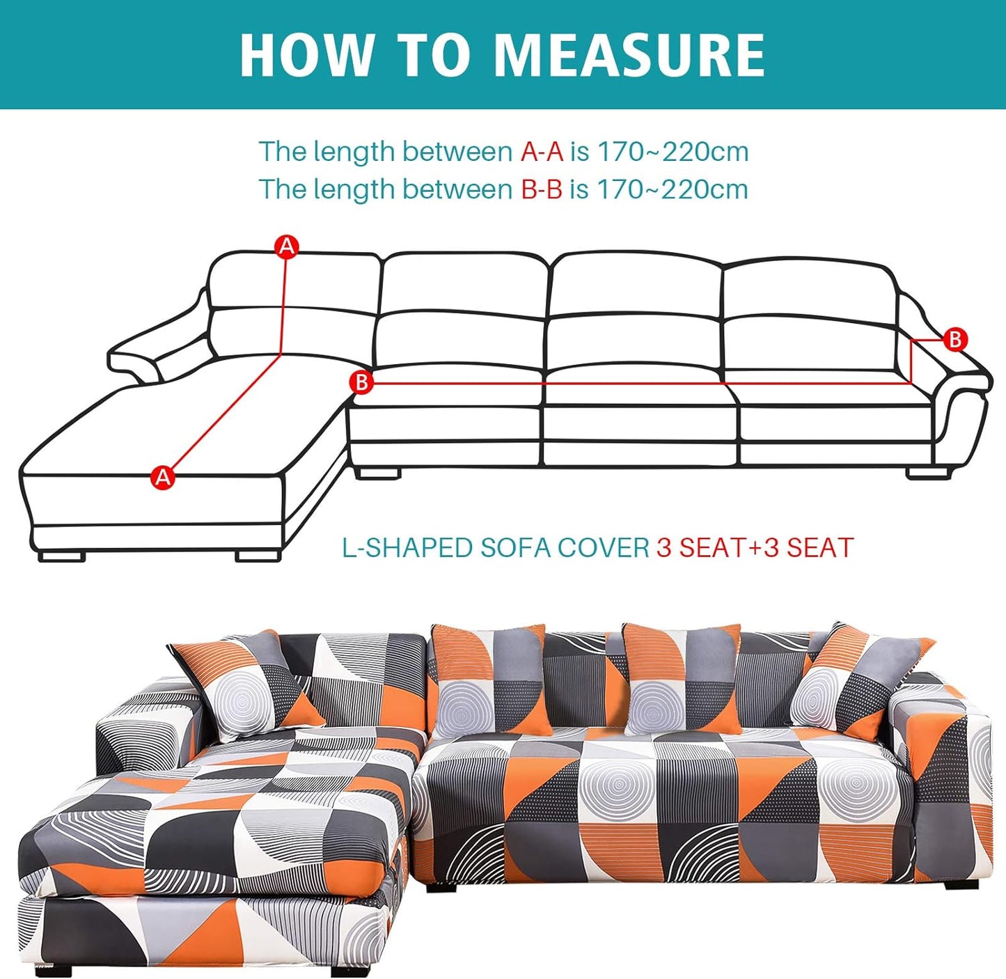 L Shape Sofa Cover Sectional Couch Slipcover 2 Piece Stretchy Elastic 3 Seater Chaise Sofa Furniture Protector Slip Covers with 4Pcs Pillowcases for Living Room Pets Kids (Style-3063)