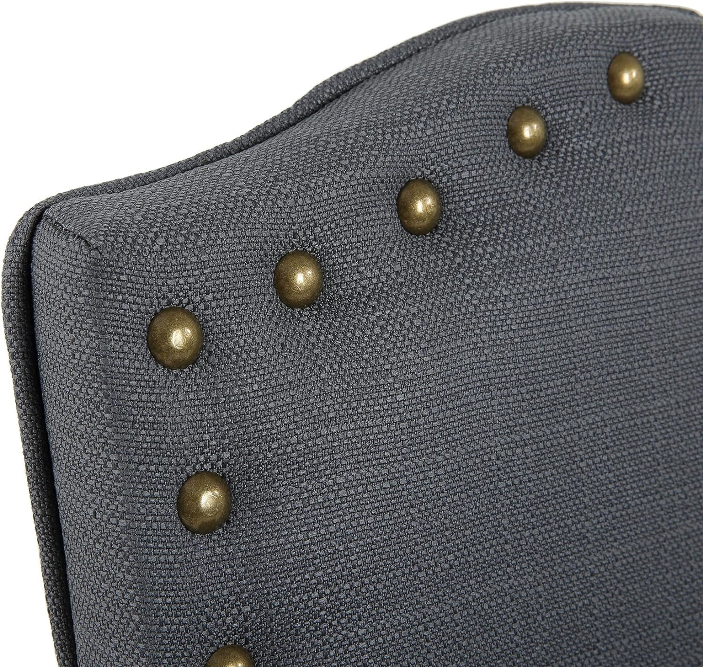 Set of 2 Luxurious Fabric Dining Chairs with Copper Nails and Solid Wood Legs (Dark Gray)