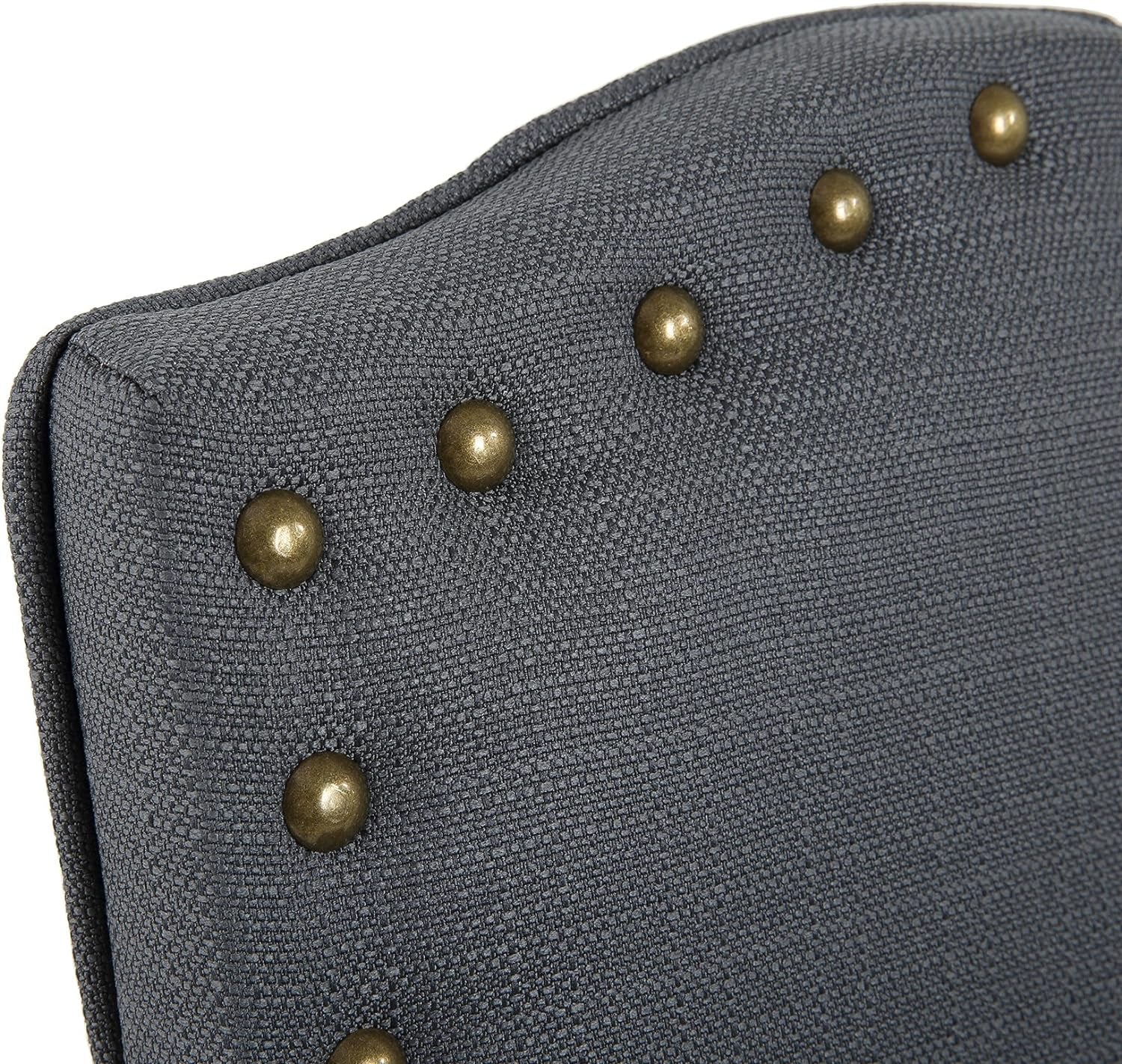 Set of 2 Luxurious Fabric Dining Chairs with Copper Nails and Solid Wood Legs (Dark Gray)