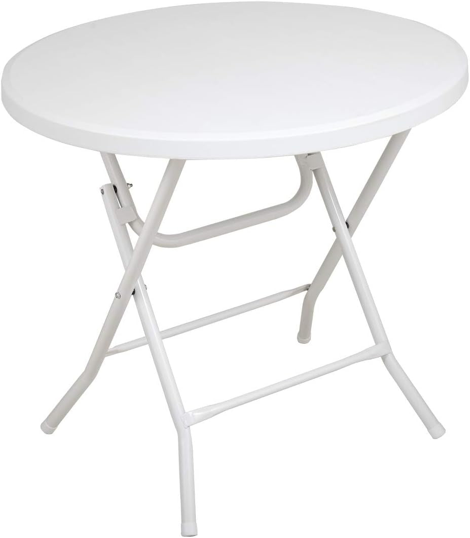32In Bar Folding round Plastic Dining Coffee Table with X-Frame Legs for Kitchen or Outdoor Party