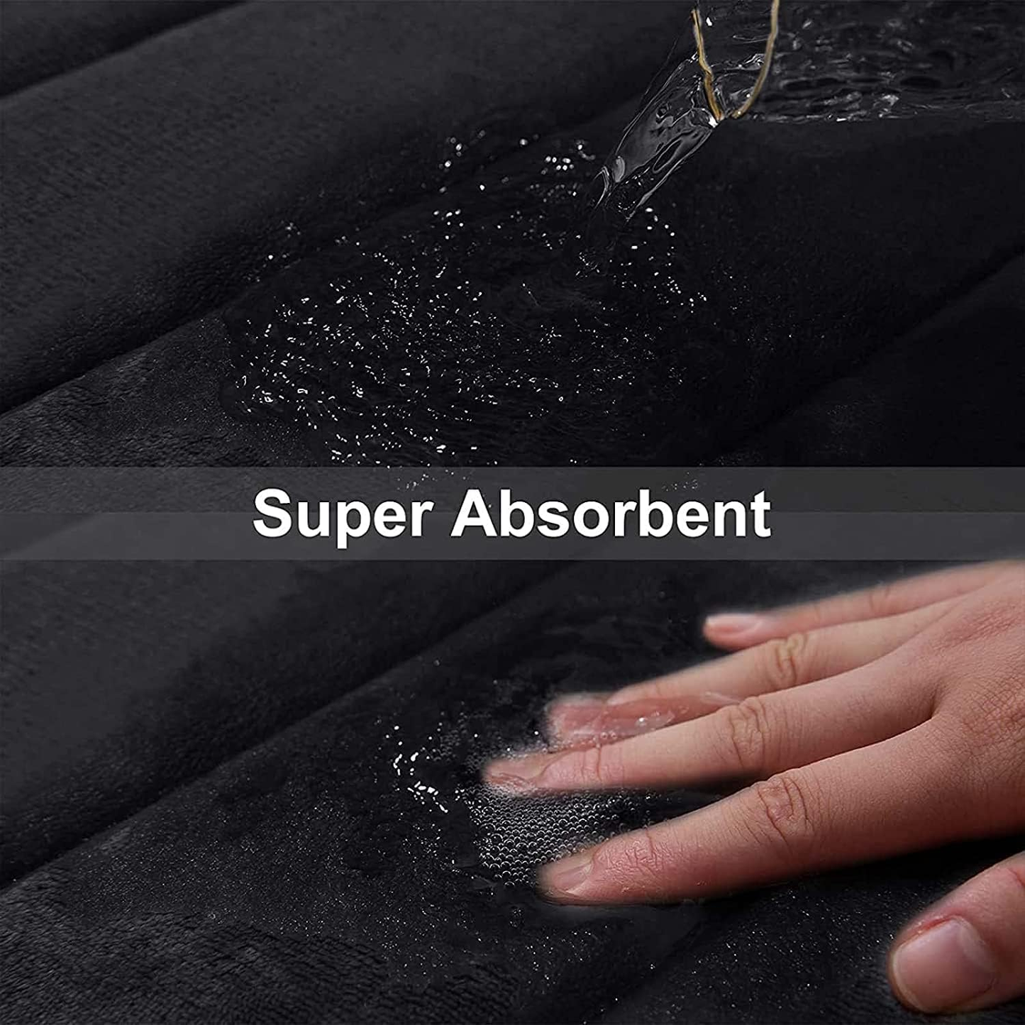 Memory Foam 3 Pieces Bathroom Rugs Set - Thick Soft Absorbent Non-Slip Bath Mats, Washable Small/Large/Contour Bath Rugs, Black