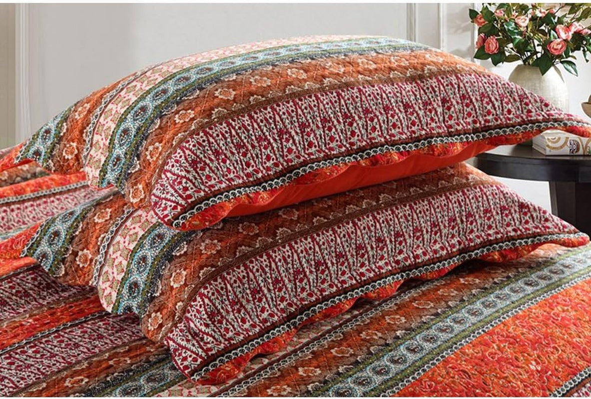 Striped Classical Cotton 3-Piece Patchwork Bedspread Quilt Sets, King Size