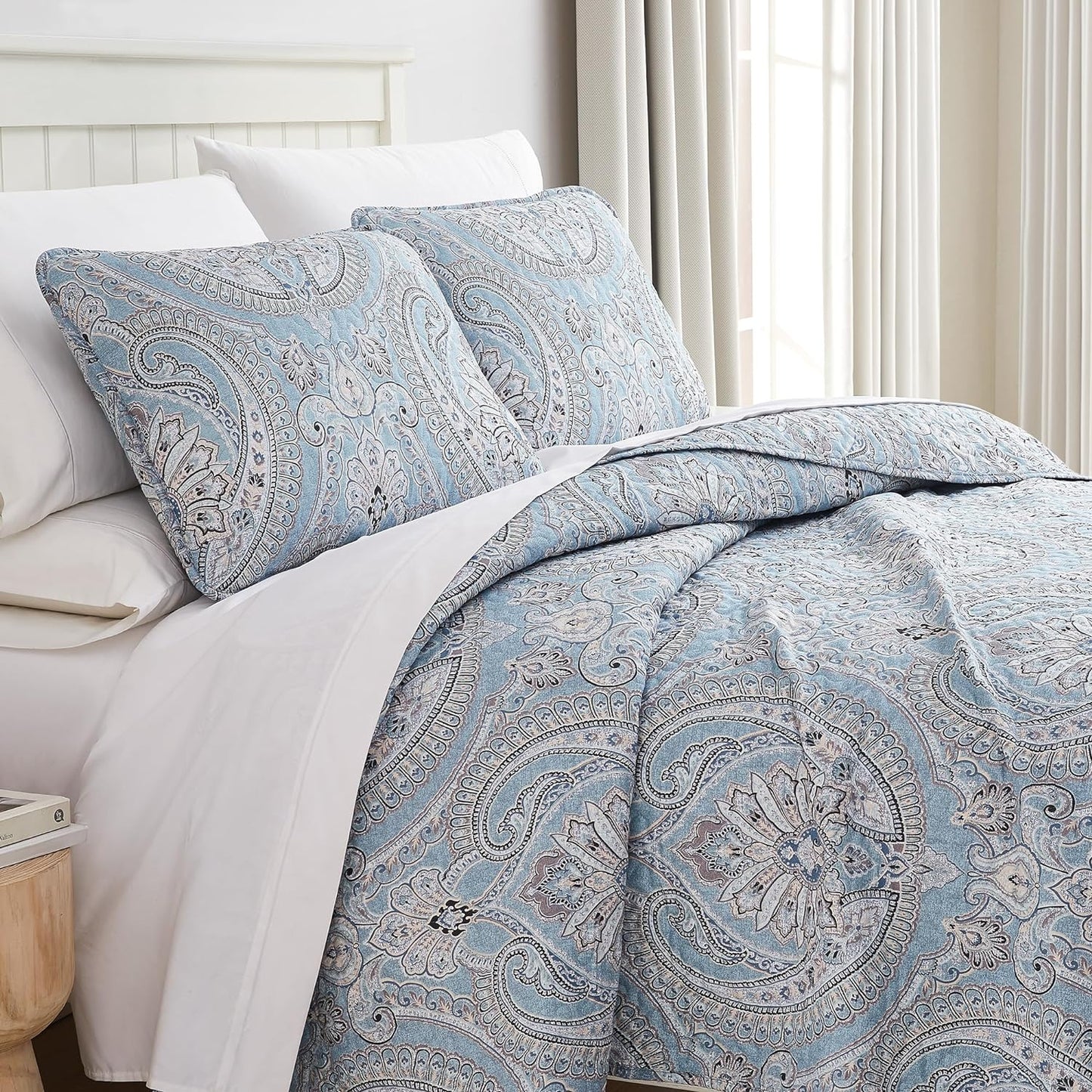 Oversized Bedding Quilt Set Lightweight, Summer Farmhouse Coverlet Bedspread 2-Piece with One Matching Sham (68 in Wide X 98 in Long), Aqua, Twin/Twin XL