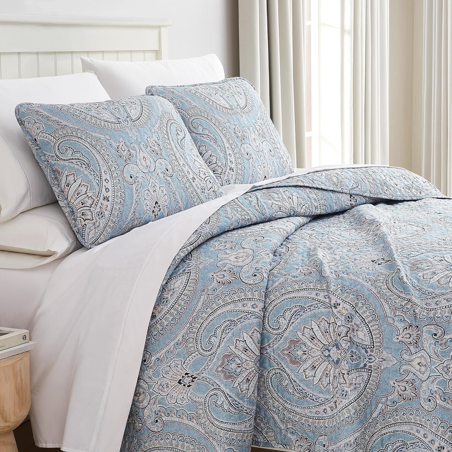 Oversized Bedding Quilt Set Lightweight, Summer Farmhouse Coverlet Bedspread 2-Piece with One Matching Sham (68 in Wide X 98 in Long), Aqua, Twin/Twin XL