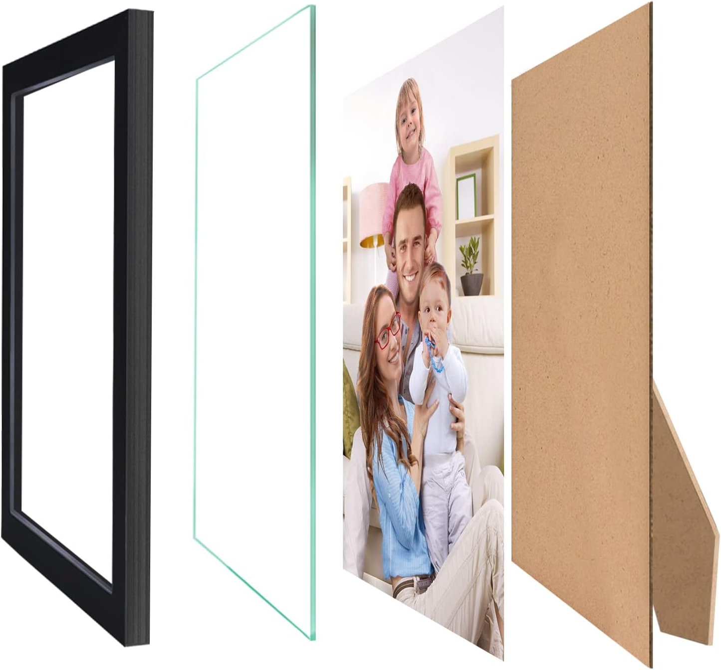 7 Pack Black Picture Frames Multiple Sizes, Four 4X6, Two 5X7, One 8X10, Multi Size Photo Collage Family Gallery Living Room, Wall or Tabletop