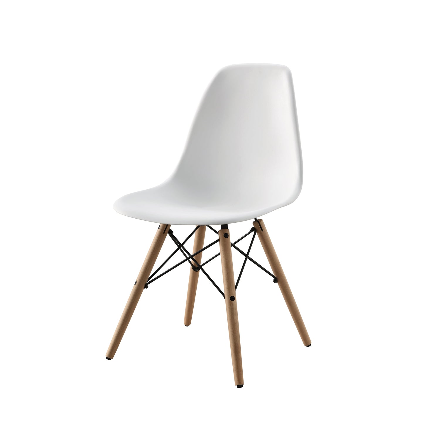 Mid-Century Modern Dining Chair, Set of 4, White and Beech Color
