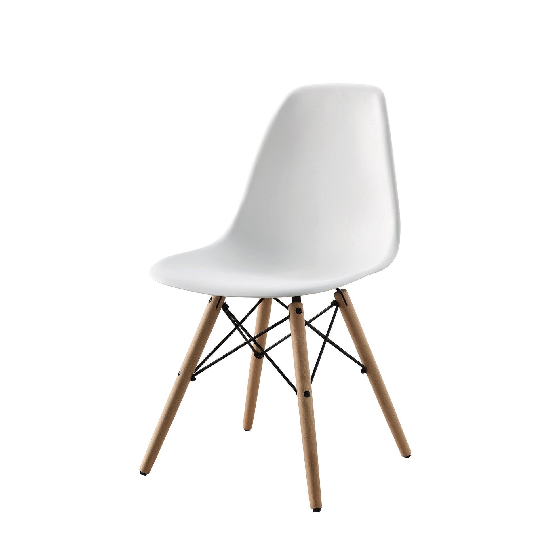 Mid-Century Modern Dining Chair, Set of 4, White and Beech Color