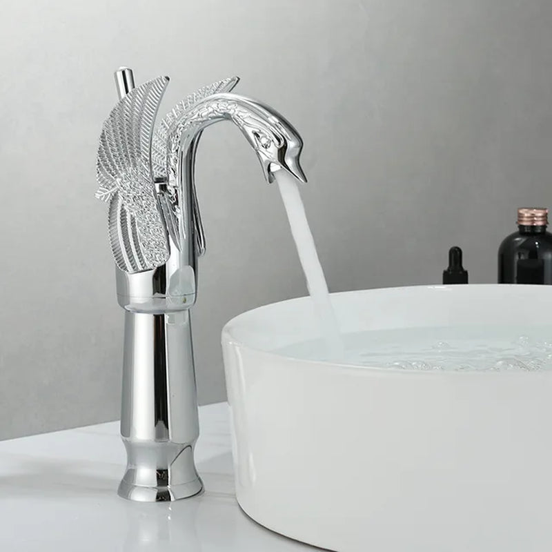 Gold White Brass Basin Faucets Swan Mixer Hot Cold Sink Single Hole Handle Water Tap Deck Mounted Copper Bathroom Accessories