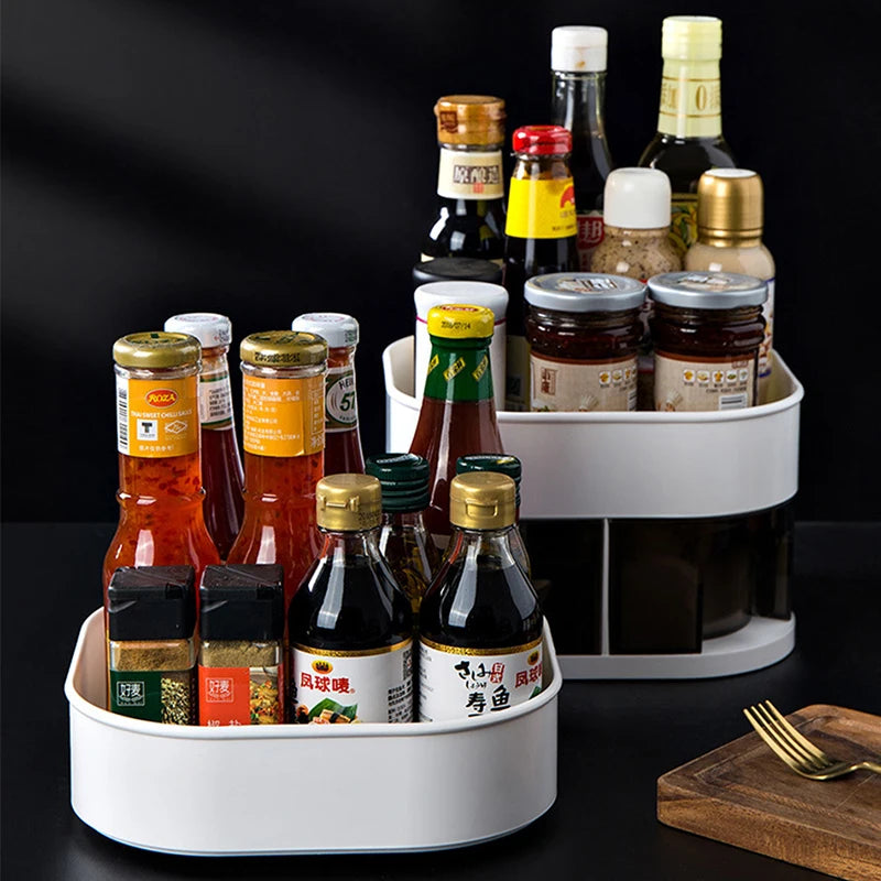 MICCK 360° Rotation Storage Box Kitchen Organizer Cosmetic Seasoning Rack with Non-Slip Mat Household Items Bathroom Accessories