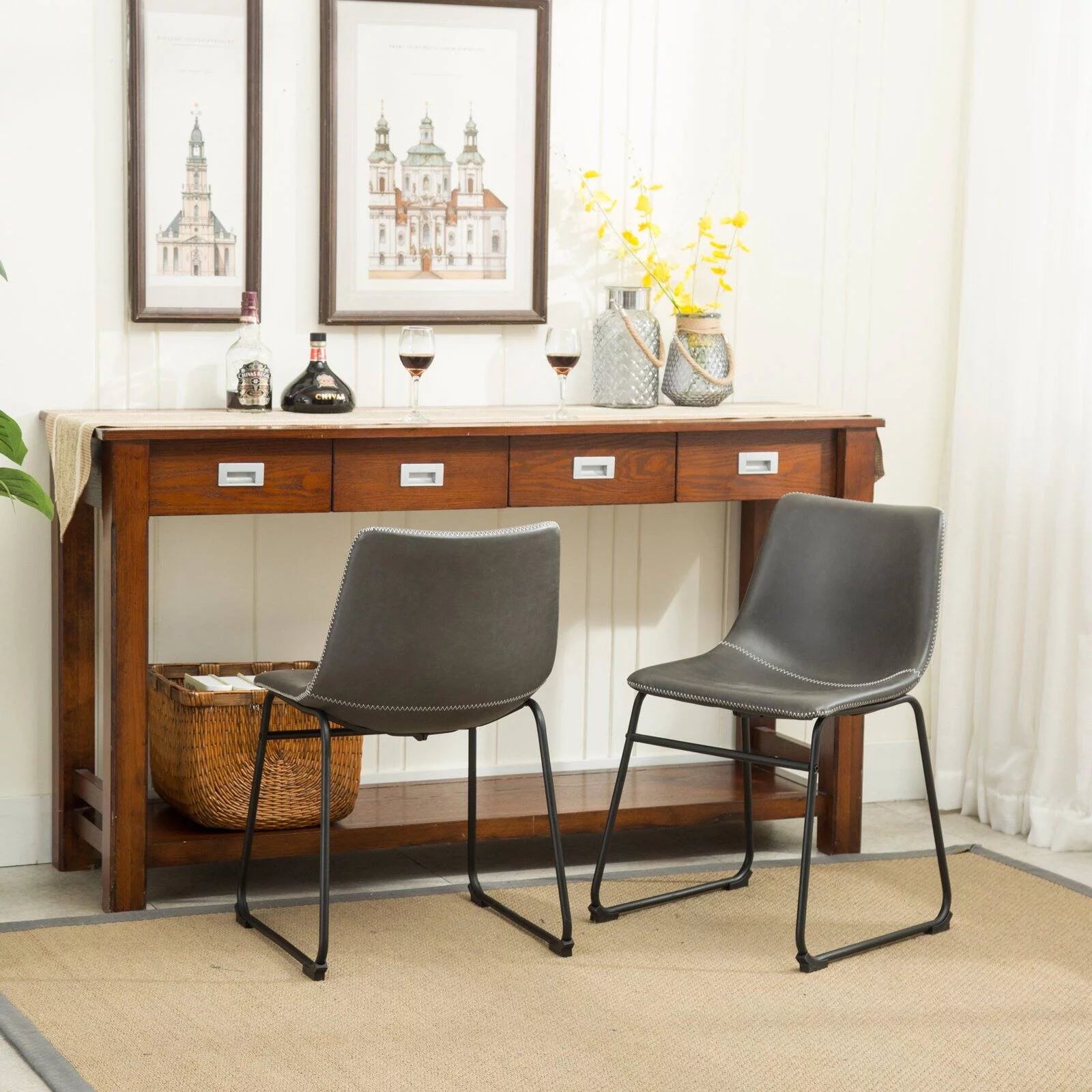 Lotusville Dining Chair, Set of 2, Faux Leather, Antique Gray