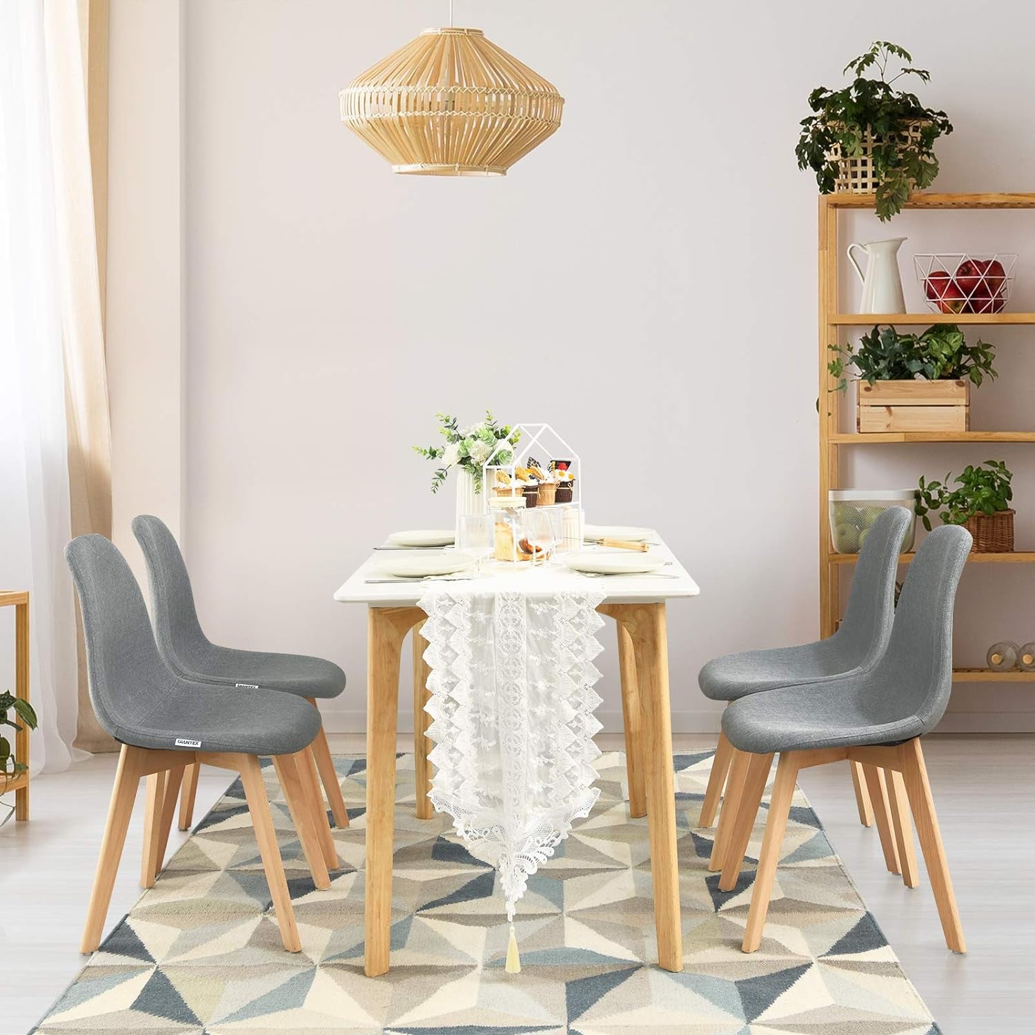 Set of 2 Modern Fabric Dining Chairs, Upholstered Accent Chair, Dining Room Side Chairs with Solid Wood Legs High Backrest Soft Padded Seat, Kitchen & Dining Room Chairs Easy Assembly, Grey
