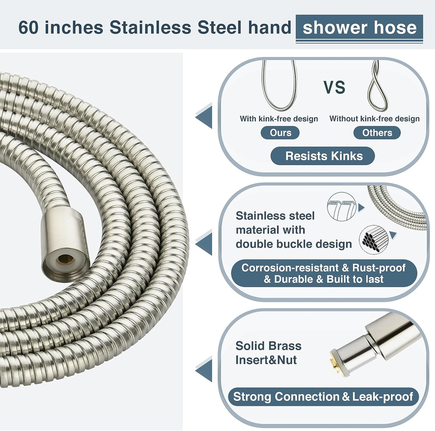 Rain Shower Head with Handheld Spray, 8 Inch Rainfall Shower Head Combo with 60" Hose, Adjustable Dual Square Showerhead Set with 3-Way Diverter, Wall Bracket, Brushed Nickel