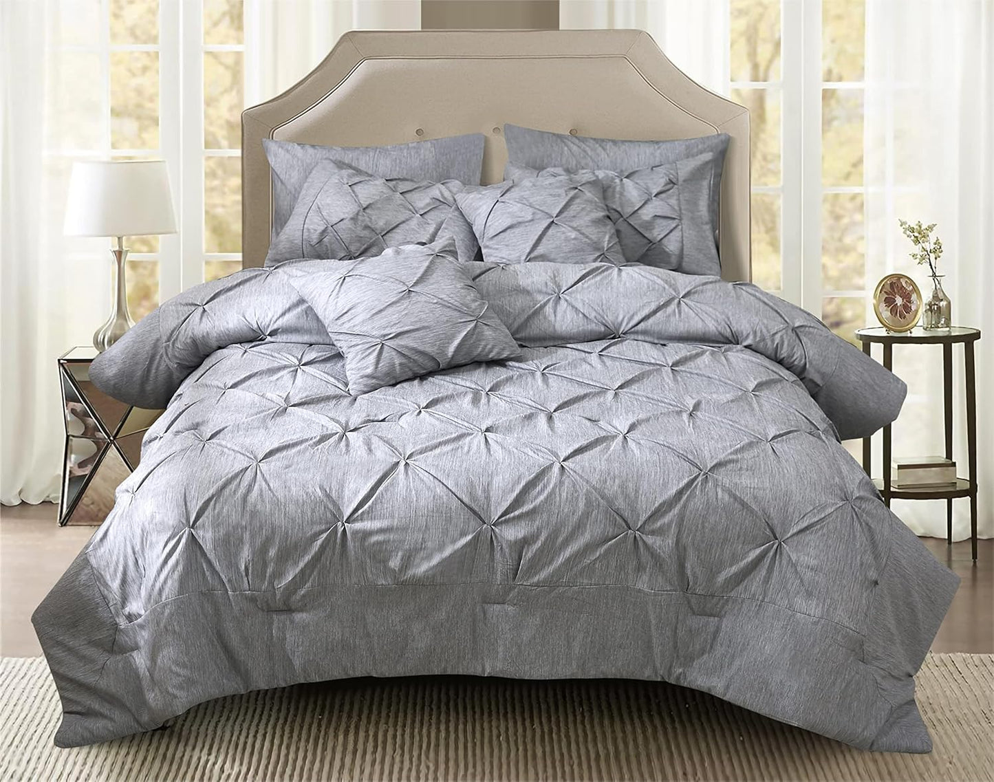 Full Size Comforter Set, (82"X86") Bedding Sets Cationic Dyeing, Pintuck Comforter & 2 Pillow Shams, Fluffy down Alternative Quilt, Double Bed Set All Season