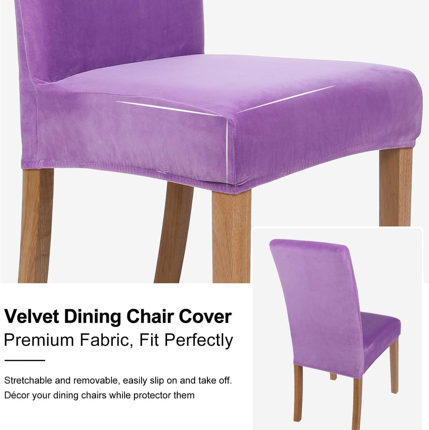 Velvet Stretch Dining Room Chair Covers Soft Removable Dining Chair Slipcovers Set of 6, Light Purple