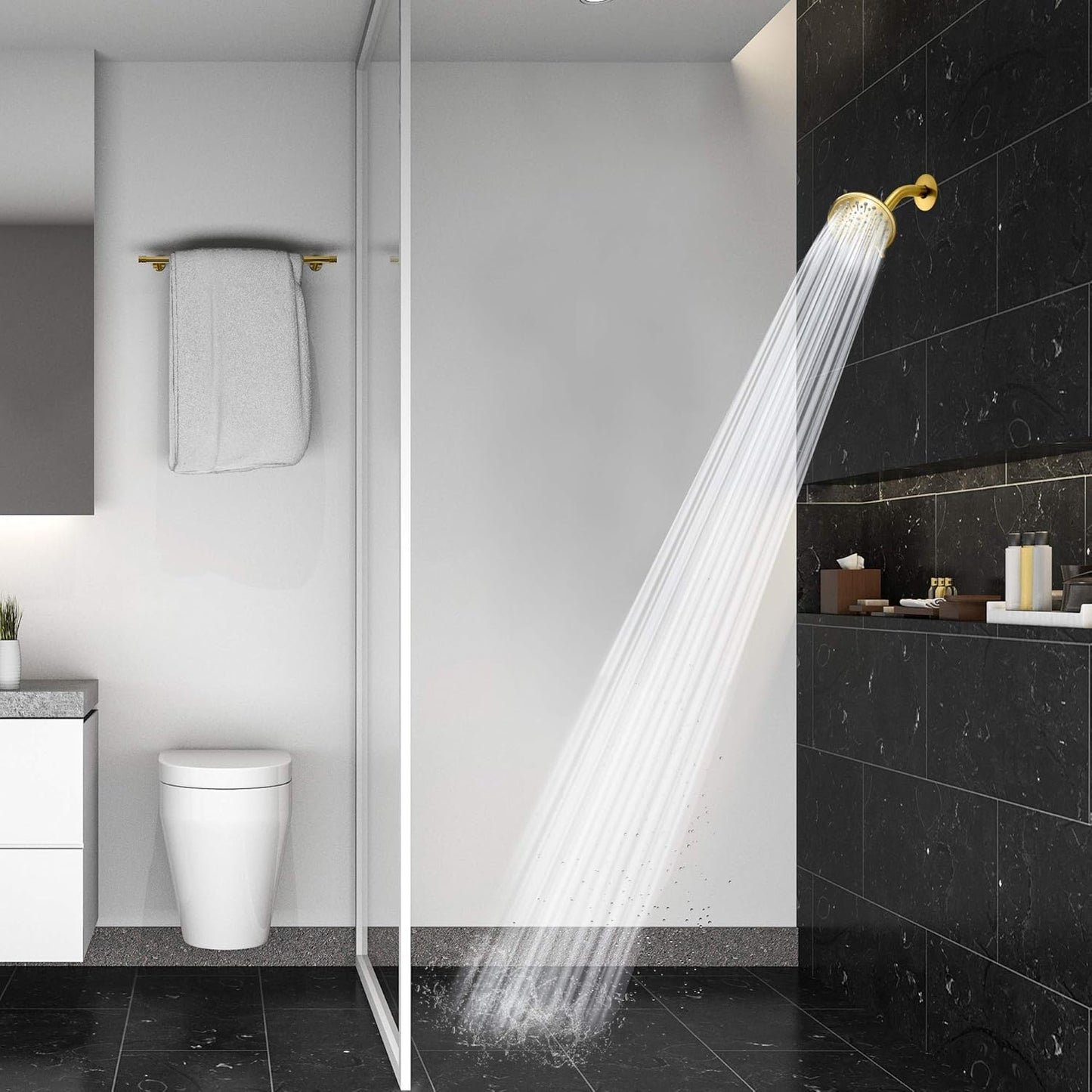 Luxury Spa: Imperialshine Gold Shower Head, 5 Inch 6 Spray Adjustable High Pressure Showerhead with 360 Degree Tilt, Experience Comfort and Elegance (Polished Brass/Imperialshine Gold)