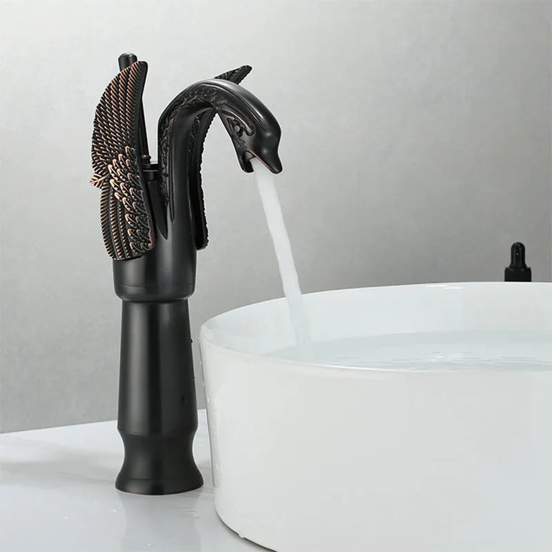 Gold White Brass Basin Faucets Swan Mixer Hot Cold Sink Single Hole Handle Water Tap Deck Mounted Copper Bathroom Accessories