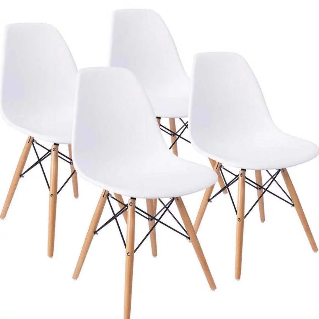 Mid-Century Modern Dining Chair, Set of 4, White and Beech Color
