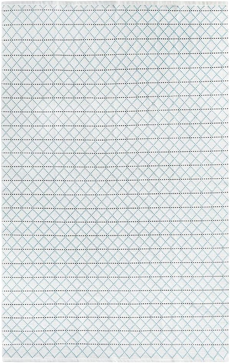 Cotton Woven Area Rug Farmhouse Kitchen Rug 4X6 Feet, Washable Boho Small Rug for Bathroom Outdoor Patio Entryway, Tribal Throw Rug Flatwoven Floor Carpet Door Mat 4'X6', Moroccan Pattern Blue Cream