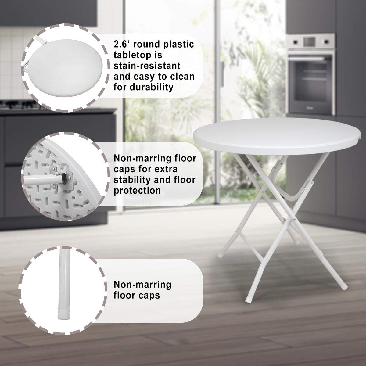 32In Bar Folding round Plastic Dining Coffee Table with X-Frame Legs for Kitchen or Outdoor Party
