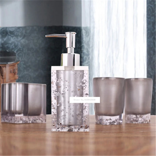 New Hot 5Pcs Bath Set Resin Bathroom Accessories Set Soap Dish Toothbrush Holder Lotion Dispenser Tumbler Bathroom Supplies Set
