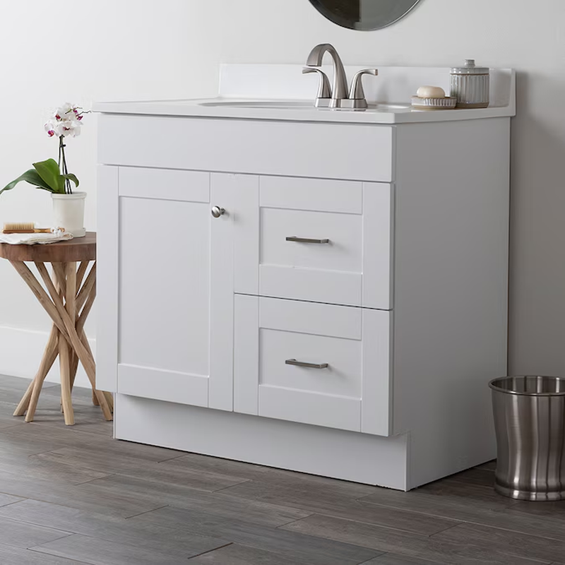 36-In White Bathroom Vanity Base Cabinet without Top