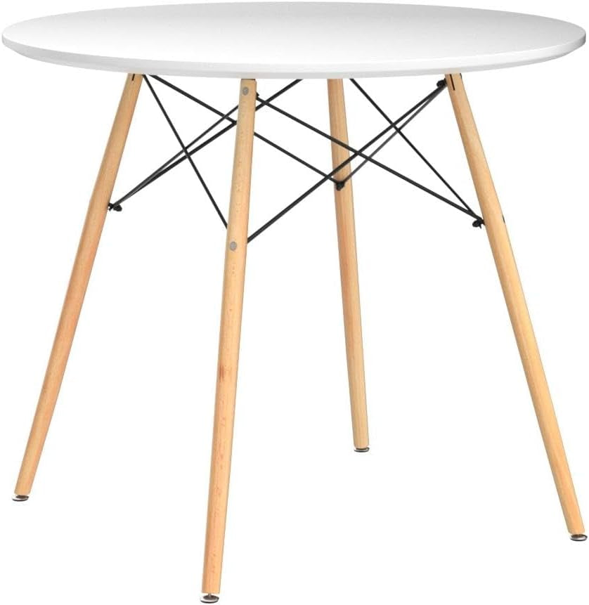 Round Table White Kitchen Dining Table White Dining Room Table Modern Style round Leisure Coffee Table Office Coference Desk with Wood Legs for Kitchen Living Room (Round Table White)