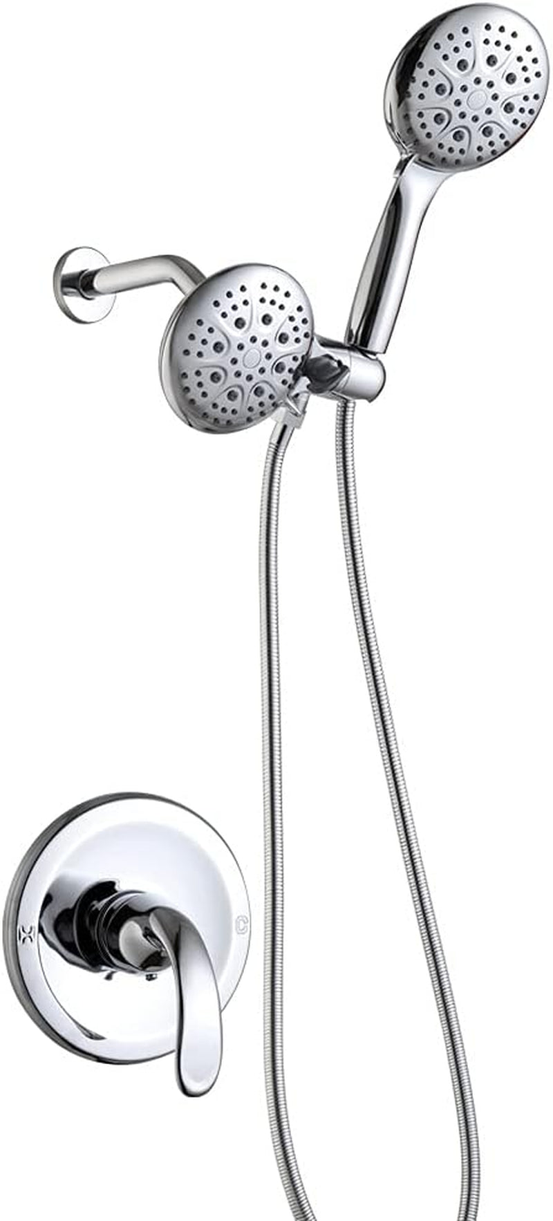 Shower Faucet Set with Valve Chrome Bathroom High Pressure 35 Setting Dual 2 in 1 Shower Head System with Handheld, 3-Way Water Diverter Shower Trim Kit