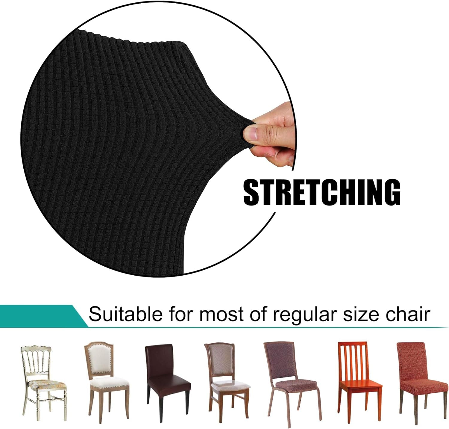 Chair Covers for Dining Room Chair Covers Set of 6 Spandex Removable Kitchen Chair Covers Parson Chair Slipcover Chair Seat Covers for Dining Room, Hotel, Ceremony (6, Black)