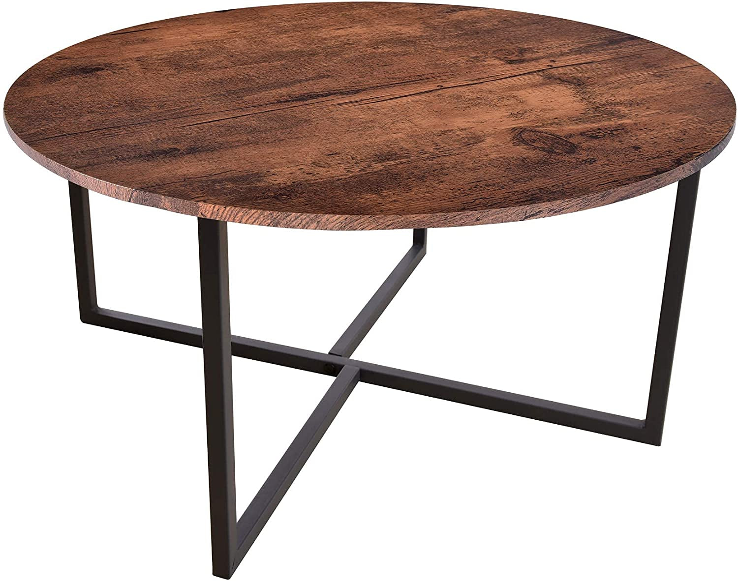 Round Coffee Table Kitchen Dining Table Modern Tea Table Office Conference Pedestal Desk Computer Study Desk Rustic Brown/Black
