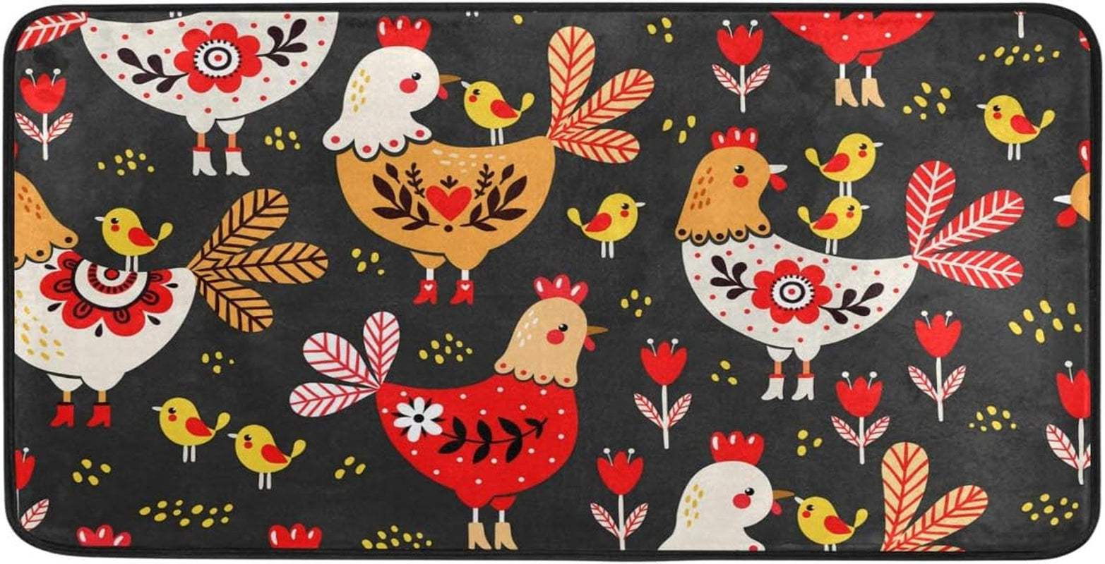 Kitchen Mat Cute Rooster Chickens Kitchen Rug Mat Anti-Fatigue Comfort Floor Mat Non Slip Oil Stain Resistant Easy to Clean Kitchen Rug Bath Rug Carpet for Indoor Outdoor Doormat