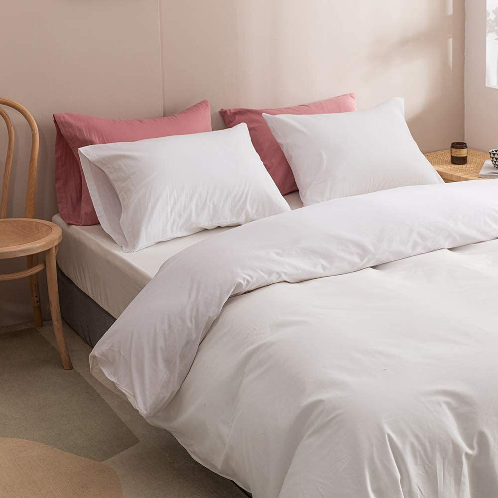 White Comforter Sets King Solid White Bedding Comforter Sets King Size Plain White Bed Comforters Cotton Women Men Pure White Bedding Set 3 PCS Modern White Comforter Sets Soft Breathable King