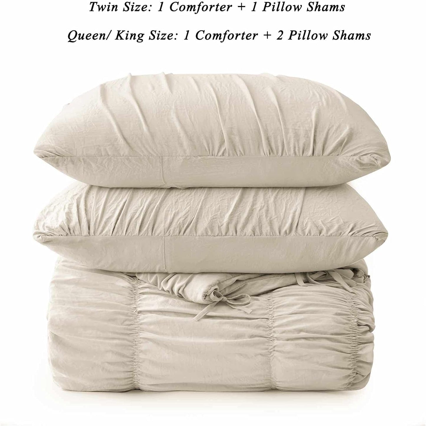 3-Piece Queen Quilt Set - Soft Warm Lightweight Full Size Comforter Bedding Set (90 X 90 Inch) with 2 Pillow Sham (20 X 26 Inch), Beige