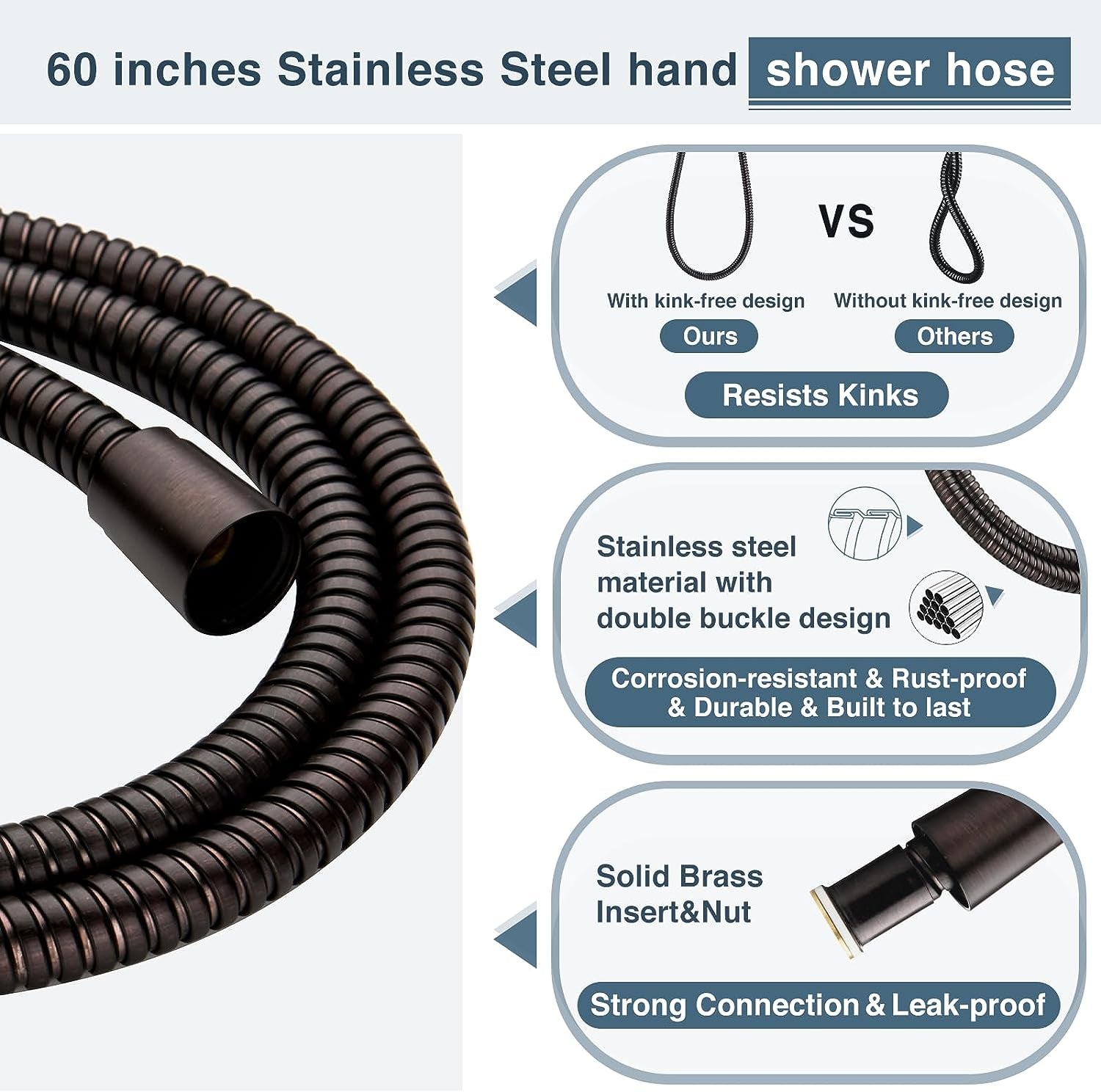 Rain Shower Head with Handheld Spray, 8 Inch Rainfall Shower Head Combo with 60" Hose, Adjustable Dual Square Showerhead Set with 3-Way Diverter, Wall Bracket, Oil-Rubbed Bronze