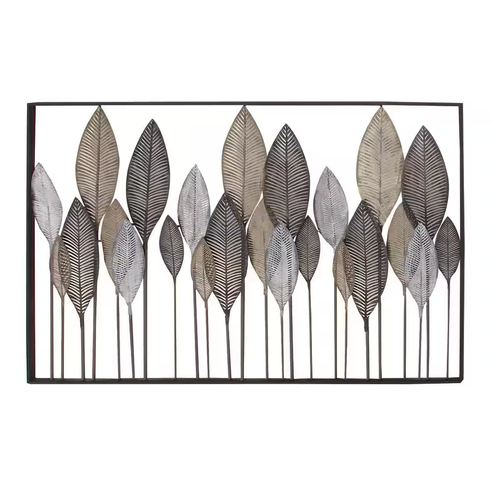 59 In. X 37 In. Metal Bronze Tall Cut-Out Leaf Wall Decor with Intricate Laser Cut Designs