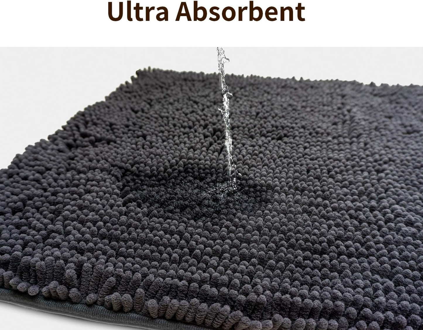 Birsppy Yuankanju   Bathroom Rugs Set, Dark Gray, Extra Soft Chenille Bath Rugs Mat, Absorbent Plush Shaggy Bath Rugs, Machine Washable & Non Slip Bath Rugs for Bathroom