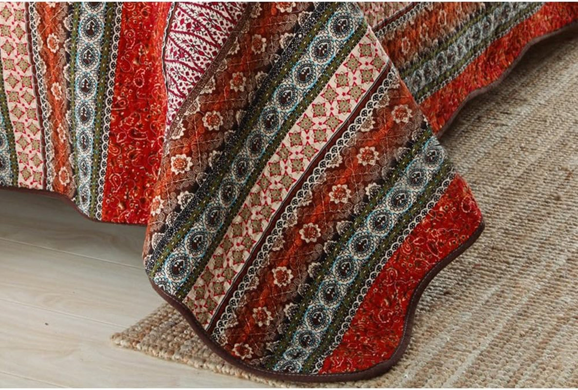 Striped Classical Cotton 3-Piece Patchwork Bedspread Quilt Sets, King Size