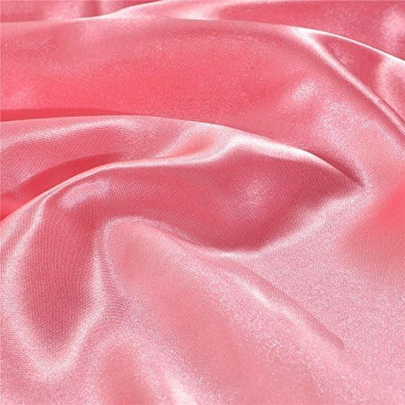 Hotel Quality Pink Duvet Cover Set King Size Silk like Satin Bedding with Hidden Zipper Ties Soft Smooth Durable Stain Resistant Solid Quilt/Comforter Cover Set