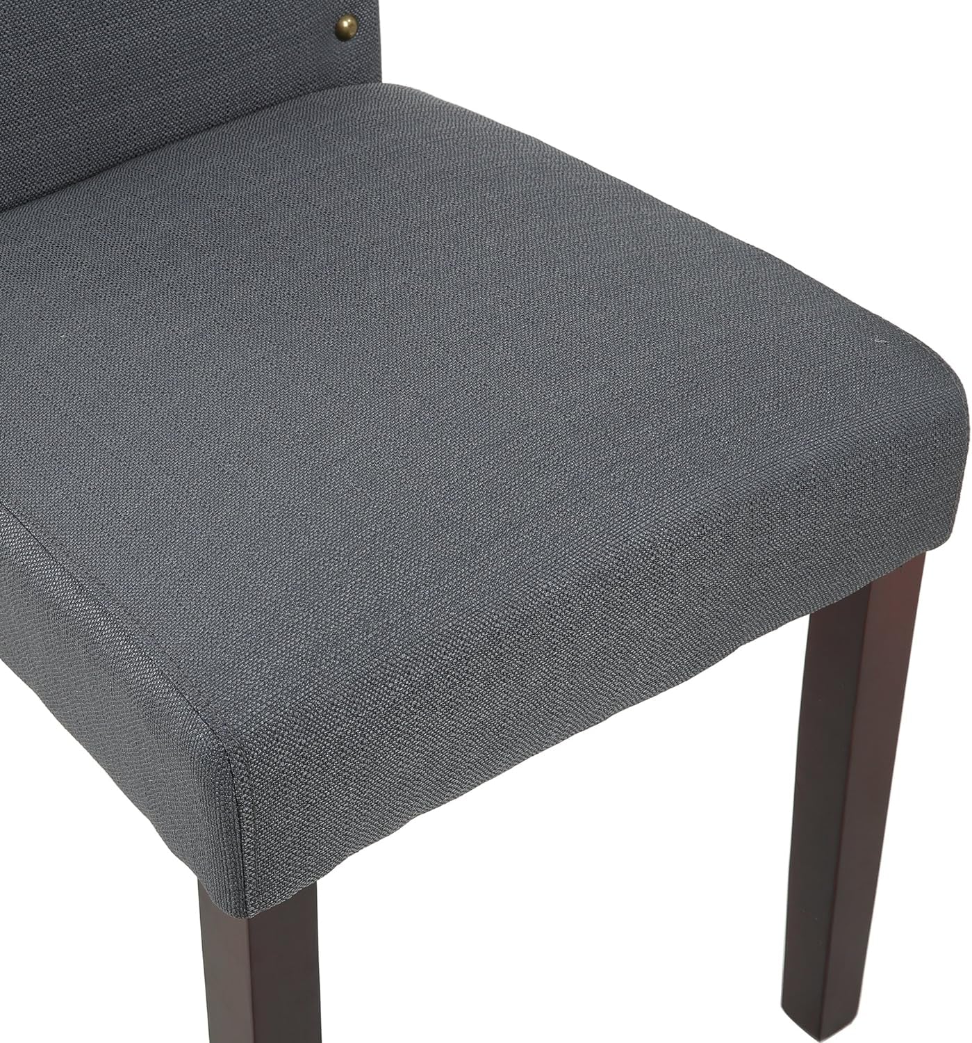 Set of 2 Luxurious Fabric Dining Chairs with Copper Nails and Solid Wood Legs (Dark Gray)