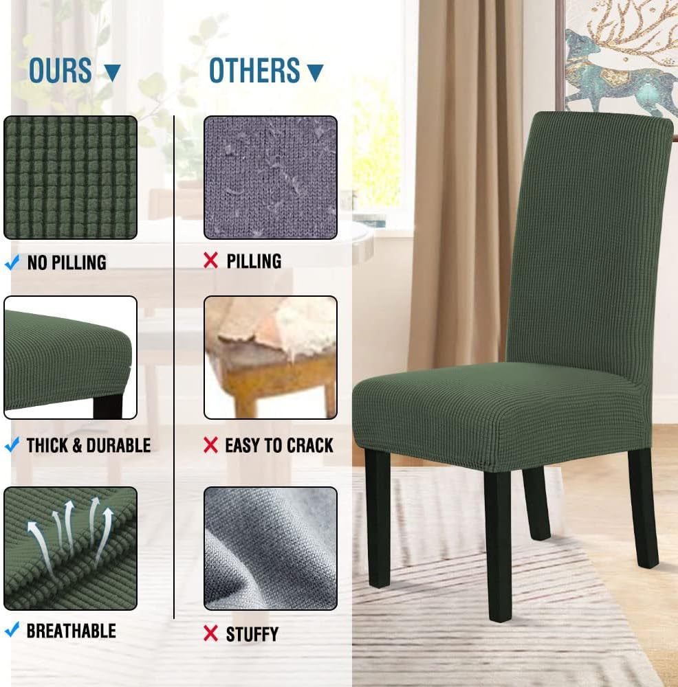 Stretch Dining Chair Covers Set of 2 Chair Covers for Dining Room Parsons Chair Slipcover Chair Protectors Covers Dining, Feature Textured Checked Jacquard Fabric, Bronze Green