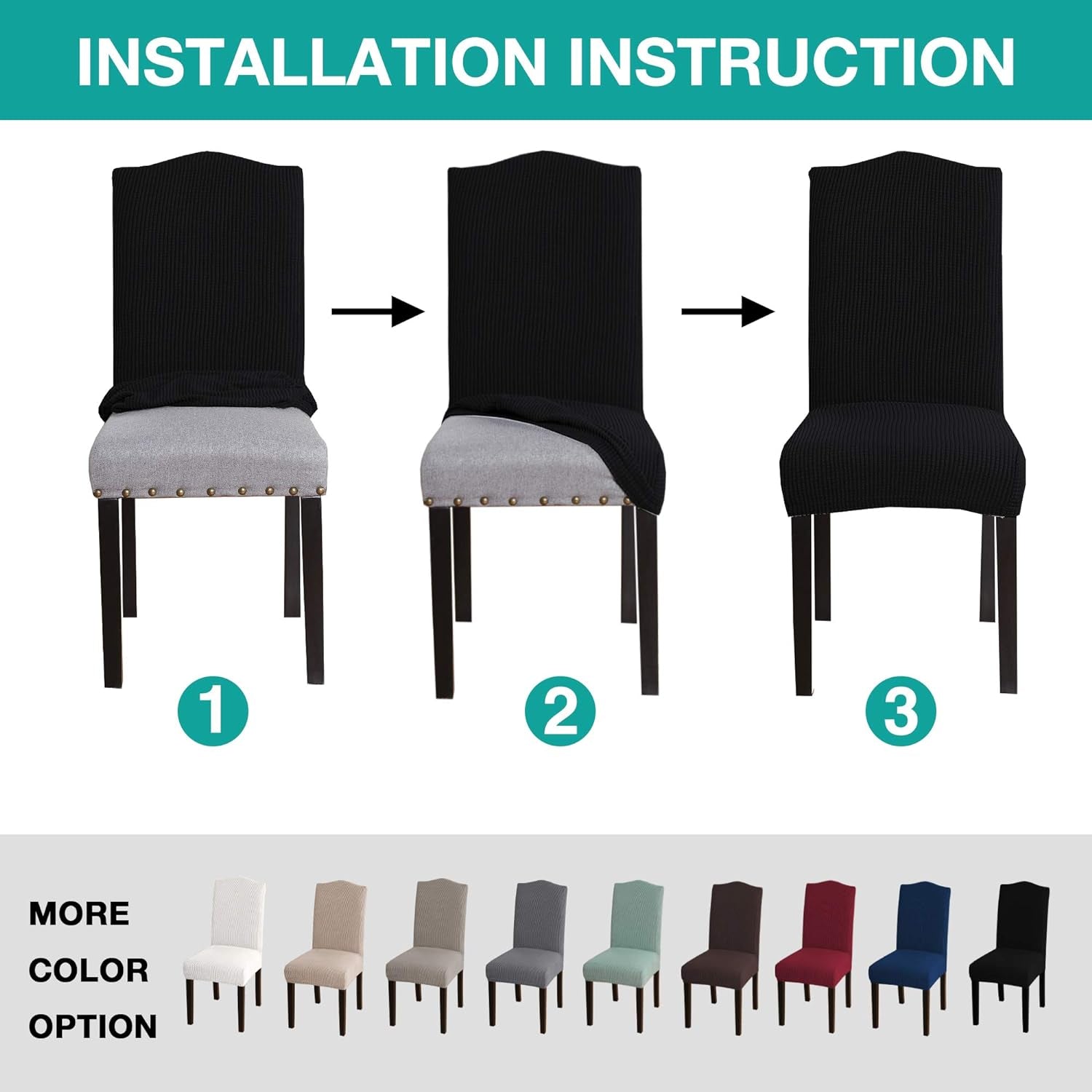 Chair Covers for Dining Room Chair Covers Set of 6 Spandex Removable Kitchen Chair Covers Parson Chair Slipcover Chair Seat Covers for Dining Room, Hotel, Ceremony (6, Black)