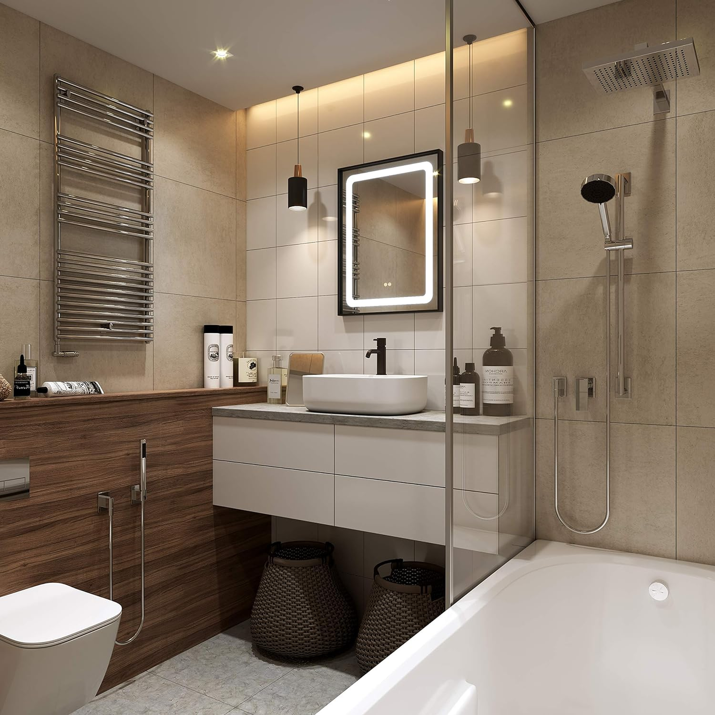 24 X 32 Inch LED Lighted Bathroom Mirrors, Wall Mounted Black Frame White Light Dimmable Defogger Memory Button Waterproof CRI>90, Vertical & Horizontal
