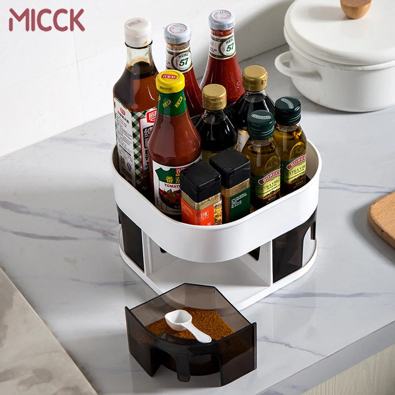 MICCK 360° Rotation Storage Box Kitchen Organizer Cosmetic Seasoning Rack with Non-Slip Mat Household Items Bathroom Accessories