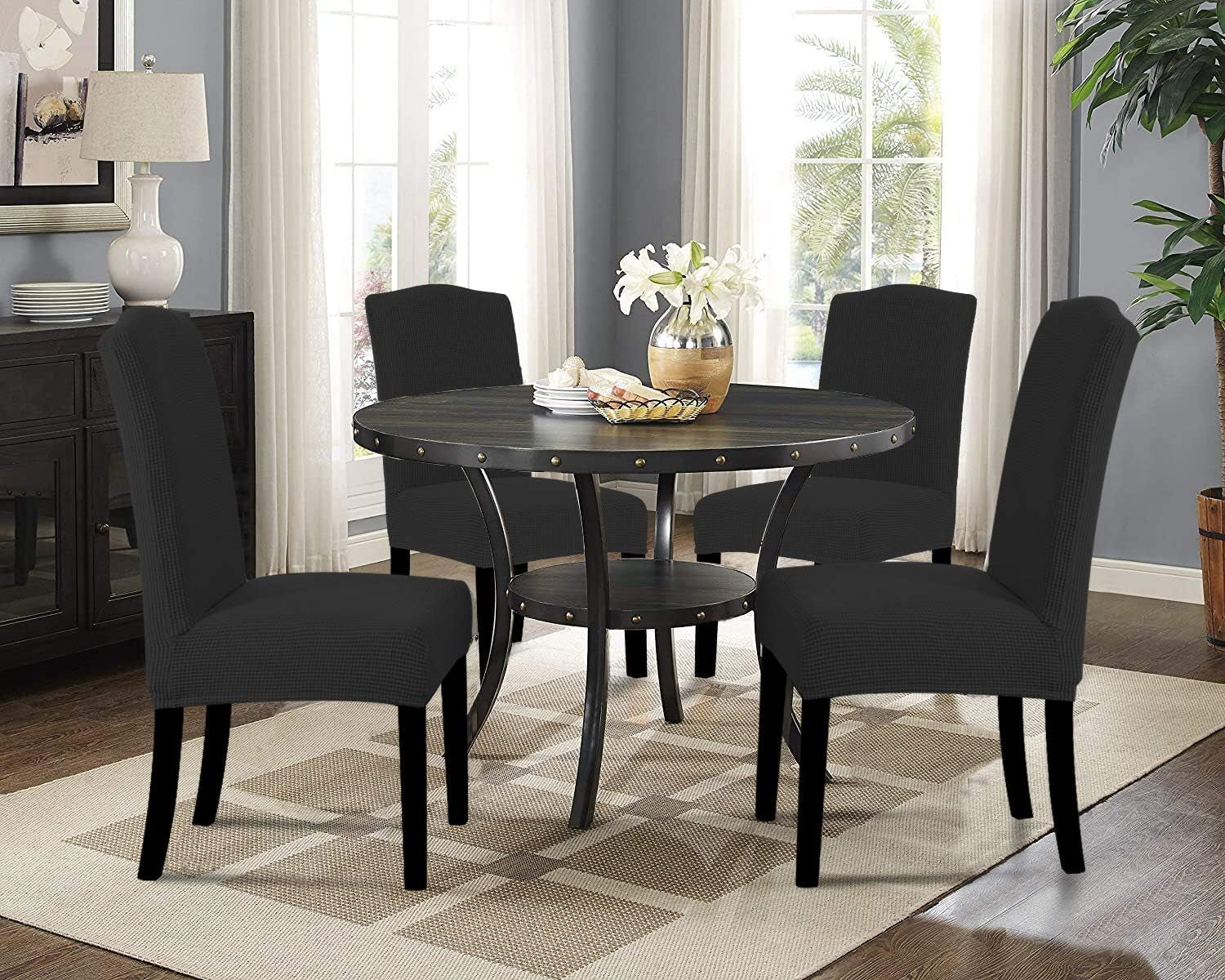 Stretch Chair Covers for Dining Room Set of 2, Dining Room Chair Covers for Home Decor, Removable Dining Chair Cover Non-Slip Kitchen Chair Cover Parson Chair Slipcover (2 Pack, Black)