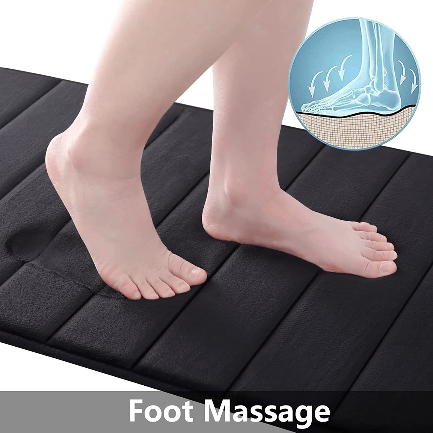 Memory Foam 3 Pieces Bathroom Rugs Set - Thick Soft Absorbent Non-Slip Bath Mats, Washable Small/Large/Contour Bath Rugs, Black